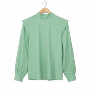 Everlane The Wing Shoulder Mock Neck Blouse Womens Size 10 Green Modern Capsule